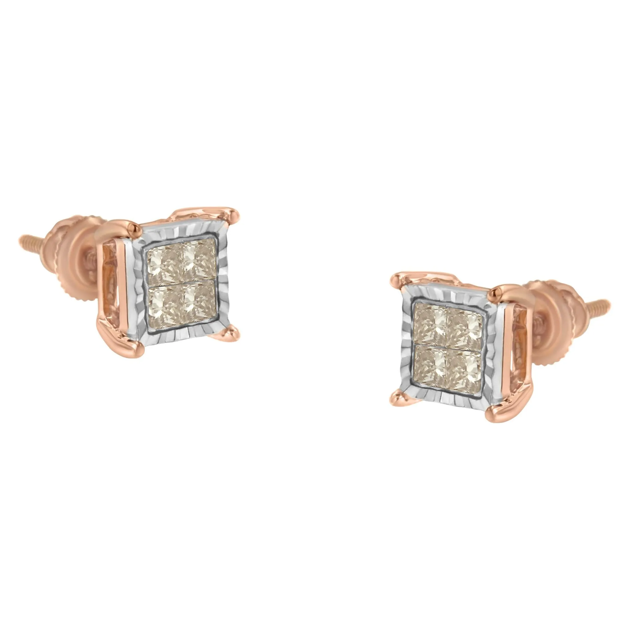 10K Two-Toned Princess-Cut Composite Diamond Stud Earrings (1/2 cttw, J-K Color, I1-I2 Clarity)