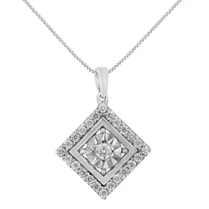 10KT White Gold 1/2 cttw Diamond Square Pendant Necklace (I-J Color, I2-I3 Clarity)