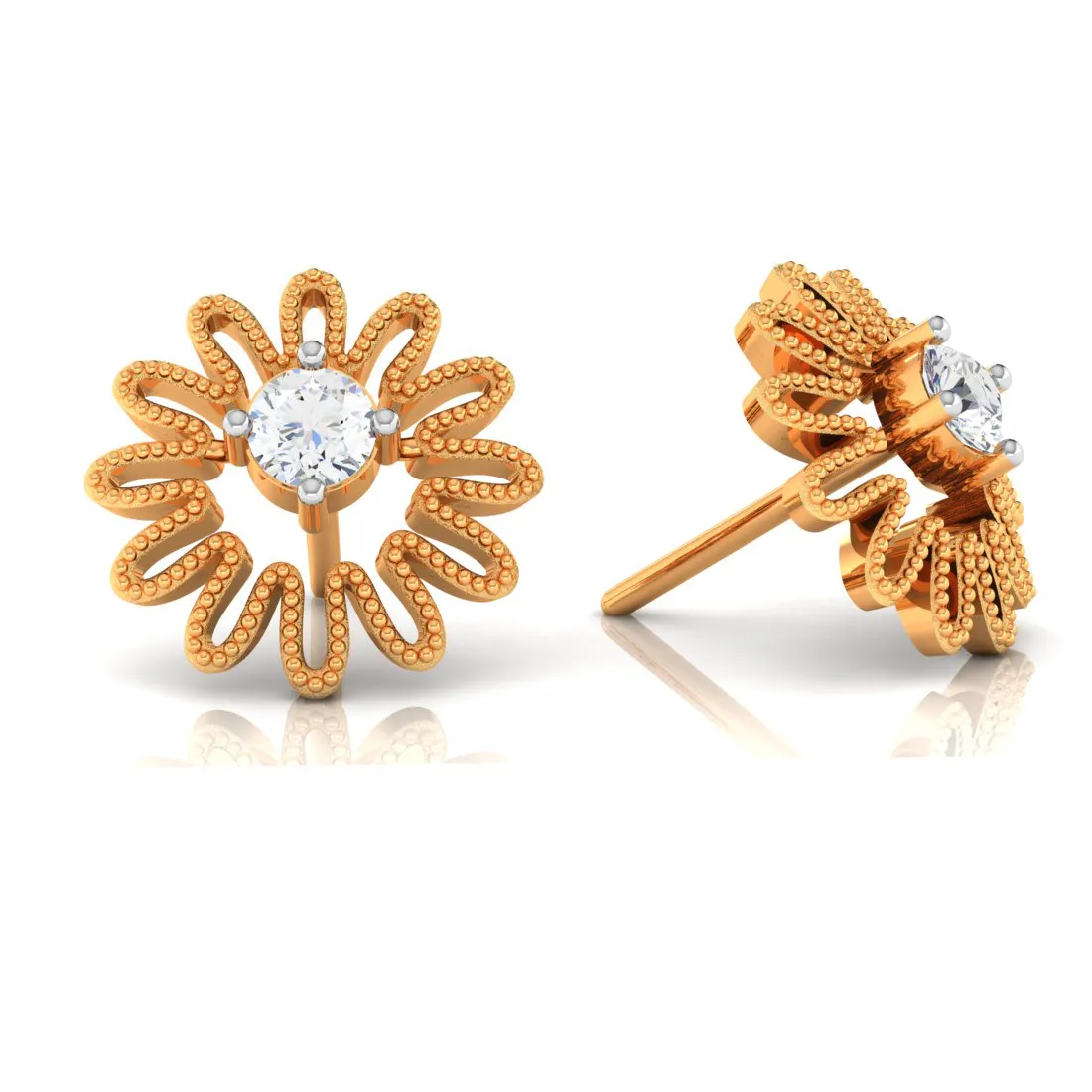 14k Elegant Floral Gold American Diamond Earrings