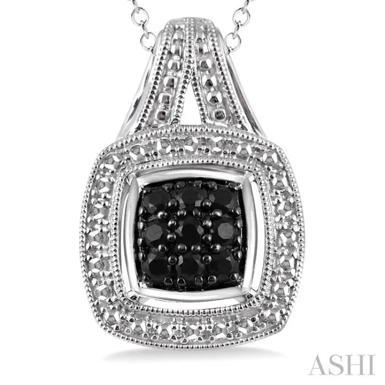 1/5 Ctw Cushion Shape Trillion Cut Black Diamond Pendant in Sterling Silver with Chain