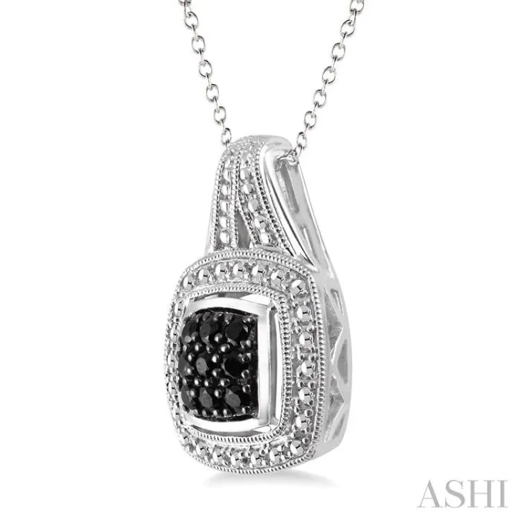 1/5 Ctw Square Shape Trillion Cut Black Diamond Pendant in Sterling Silver with Chain