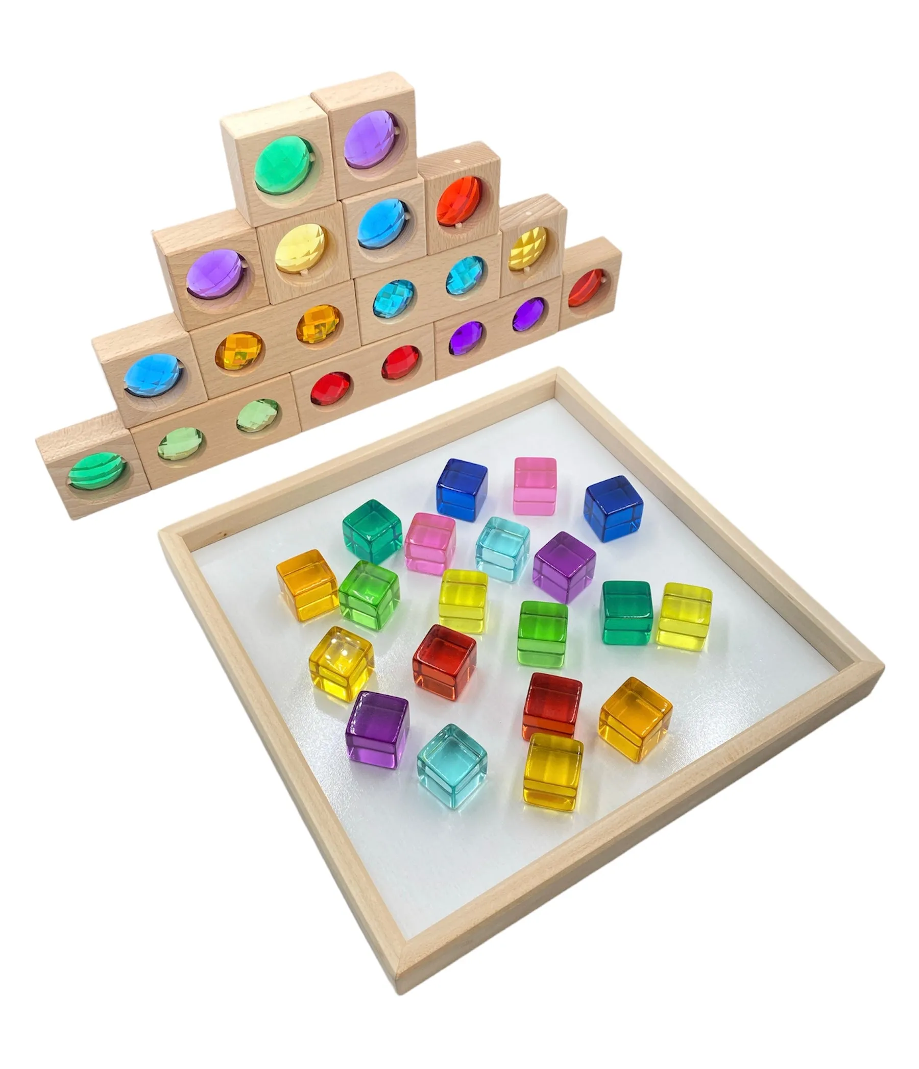 15 Pcs Colored Track with 20 Pcs Lucite Cubes Set with Storage Tray