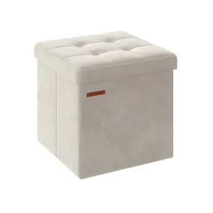 15" x 15" x 15" Foldable Storage Ottoman Bench Cream White