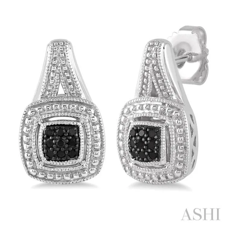 1/6 Ctw Square Shape Trillion Cut Black Diamond Earrings in Sterling Silver