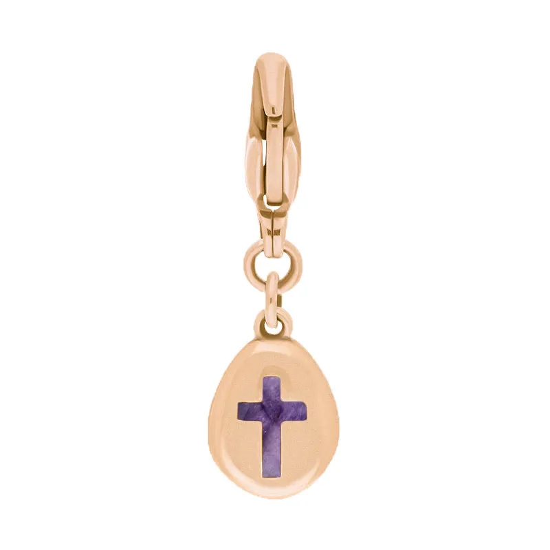 18ct Rose Gold Blue John Pear Shaped Cross Clip Charm