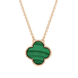 18ct Rose Gold Malachite Bloom Large Four Leaf Clover Ball Edge Chain Necklet