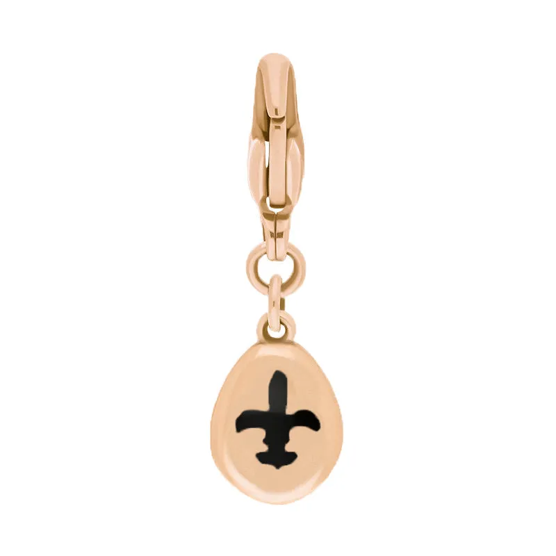 18ct Rose Gold Whitby Jet Pear Shaped Fleur De Lis Clip Charm