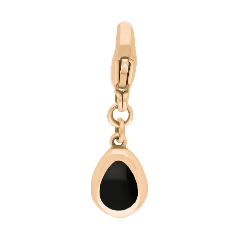 18ct Rose Gold Whitby Jet Pear Shaped Fleur De Lis Clip Charm