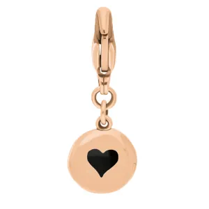 18ct Rose Gold Whitby Jet Round Shaped Heart Clip Charm