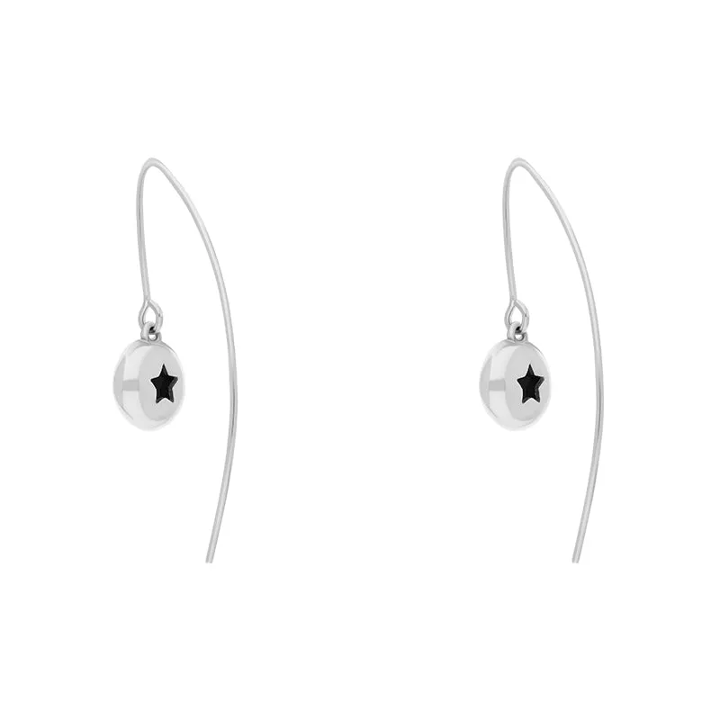 18ct Rose Gold Whitby Jet Star Disc Drop Earrings