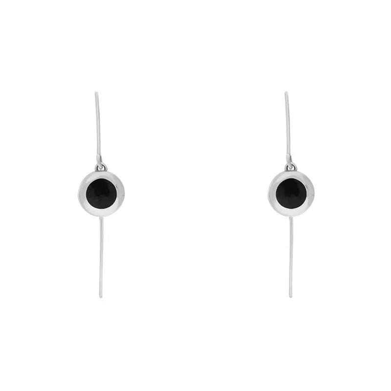 18ct Rose Gold Whitby Jet Star Disc Drop Earrings