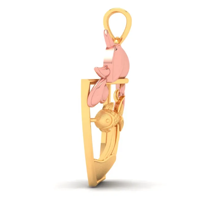 18k Fish Bowl Shaped Gold Pendant With A Yellow Gold Cat On Top From Online Exclusive Collection