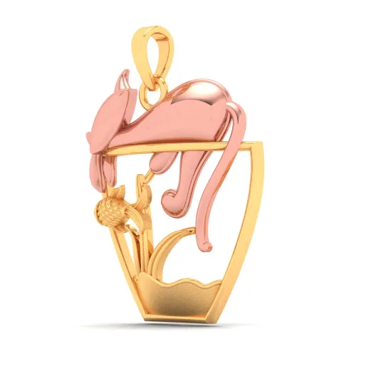 18k Fish Bowl Shaped Gold Pendant With A Yellow Gold Cat On Top From Online Exclusive Collection