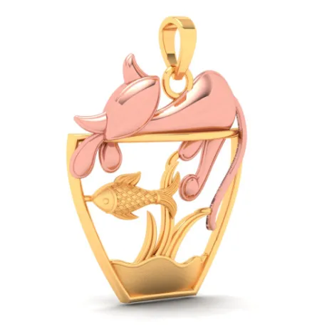 18k Fish Bowl Shaped Gold Pendant With A Yellow Gold Cat On Top From Online Exclusive Collection