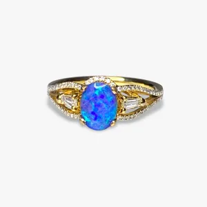 18k Yellow Gold Black Opal and Diamond Split Shank Ring