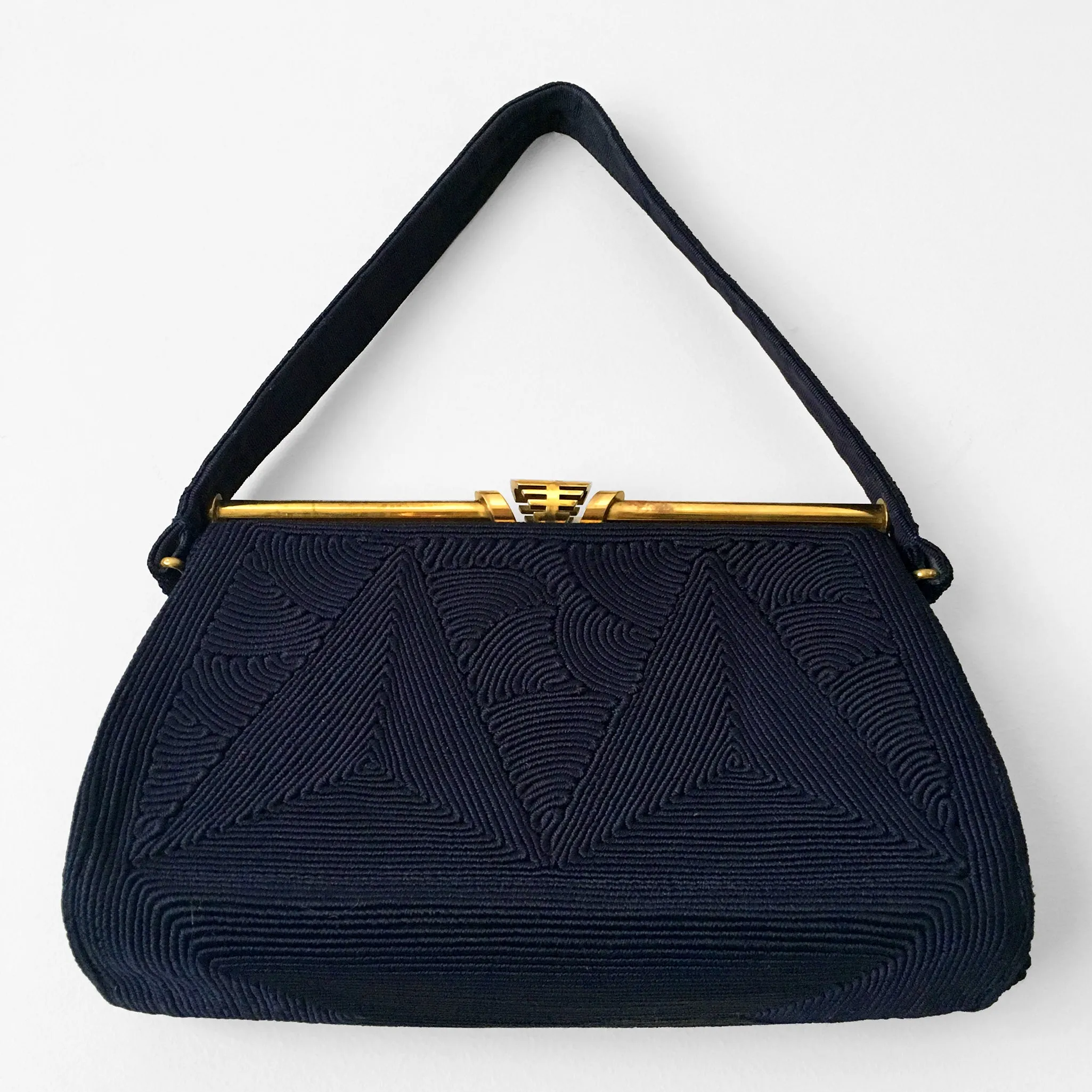 1940s Navy and Gold Corded Handbag