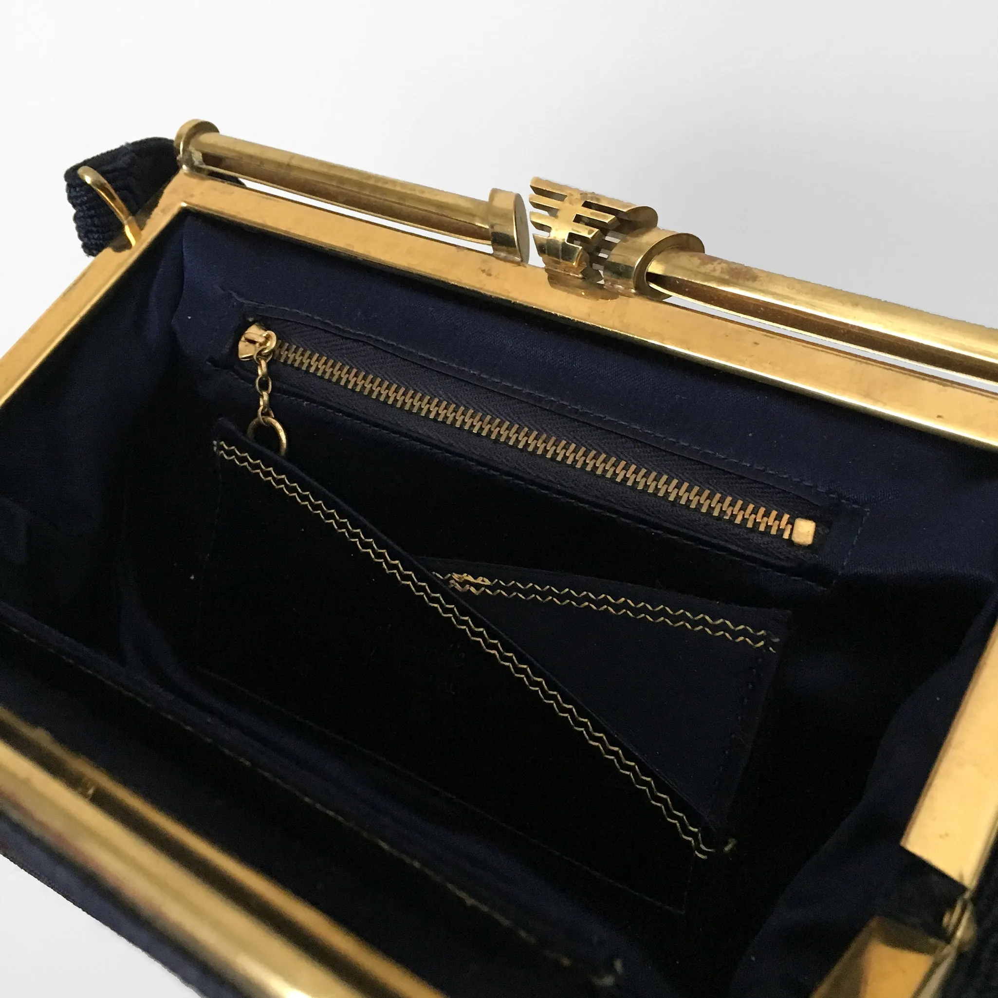 1940s Navy and Gold Corded Handbag