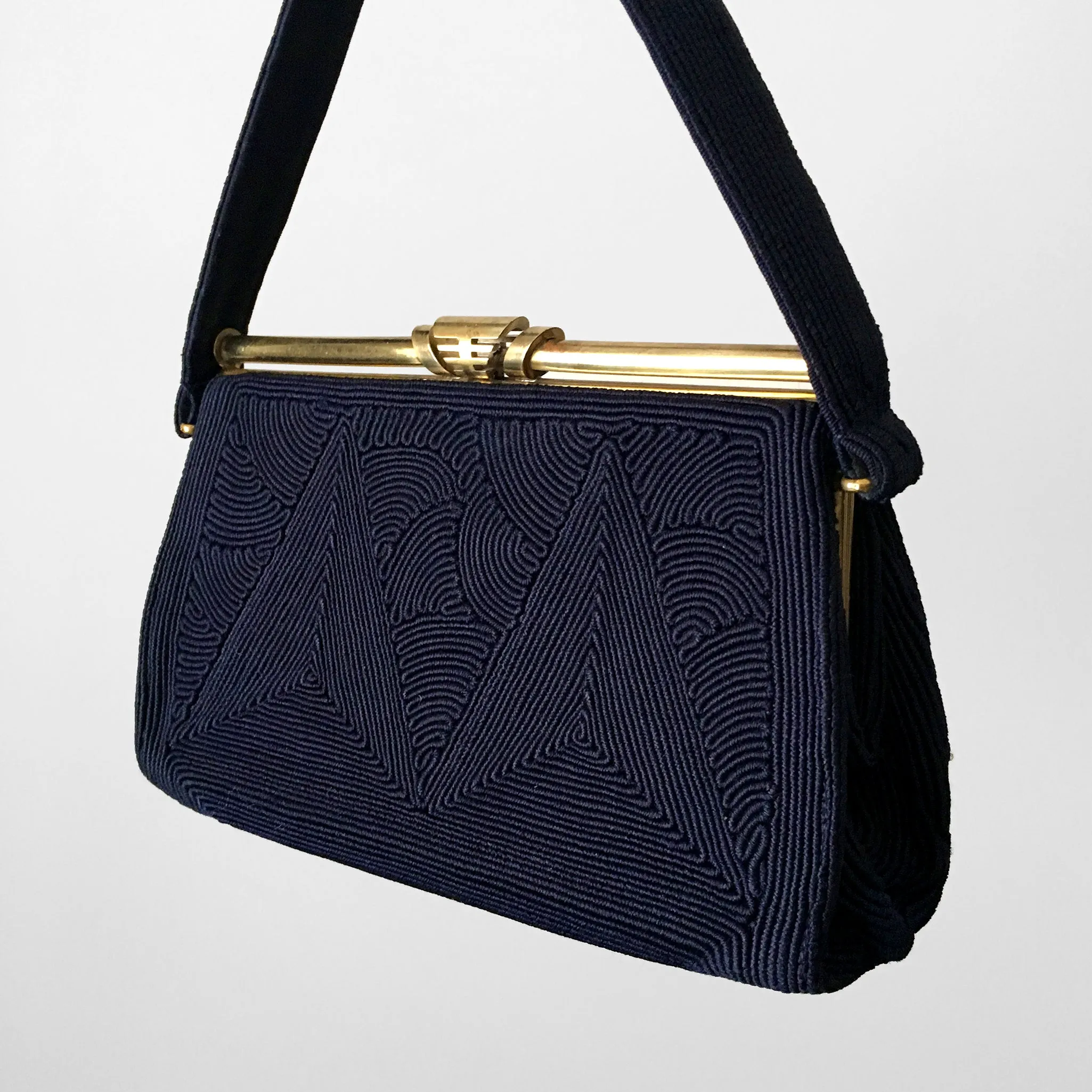 1940s Navy and Gold Corded Handbag