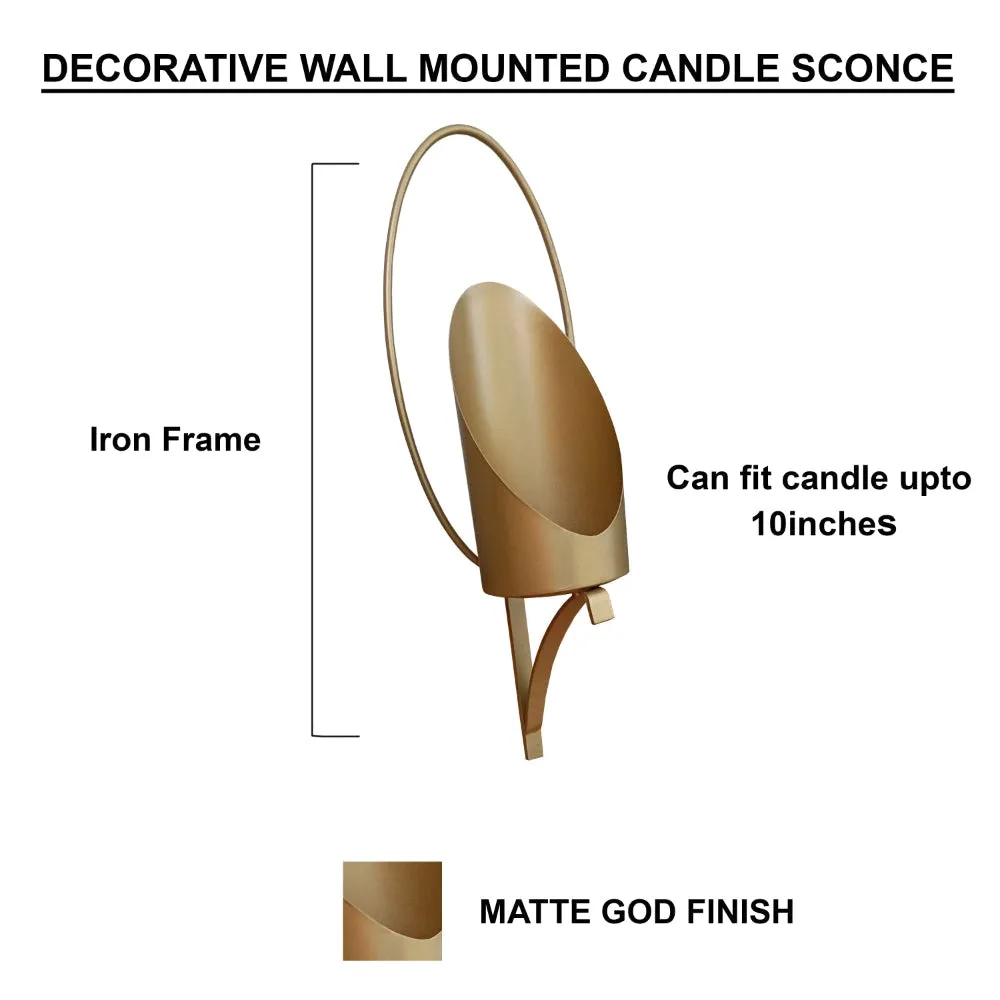 22 Inch Wall Sconce Candle Holder, Modern Tulip Shape, Set of 2, Matte Gold Frame By The Urban Port