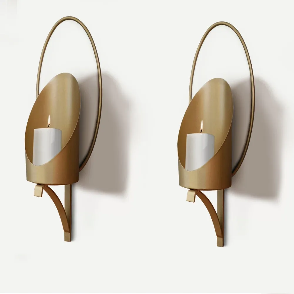 22 Inch Wall Sconce Candle Holder, Modern Tulip Shape, Set of 2, Matte Gold Frame By The Urban Port