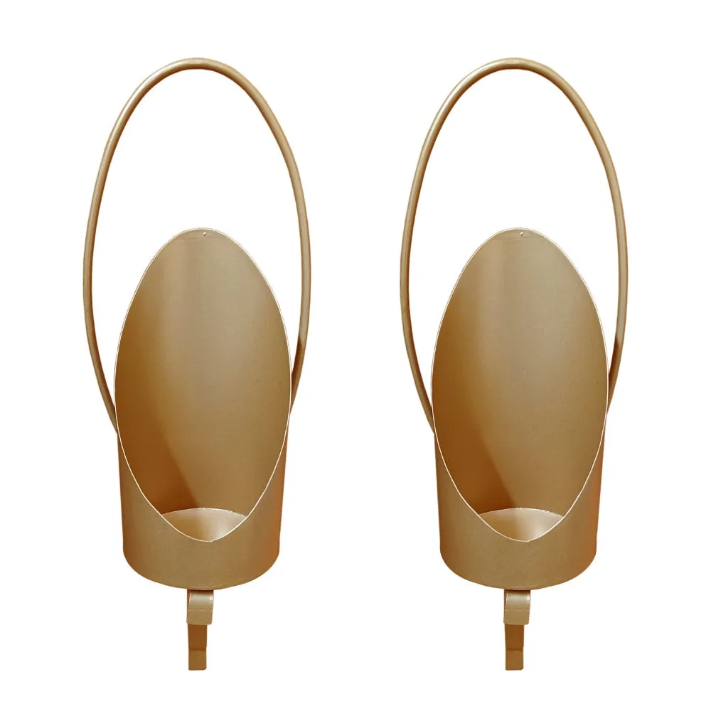 22 Inch Wall Sconce Candle Holder, Modern Tulip Shape, Set of 2, Matte Gold Frame By The Urban Port