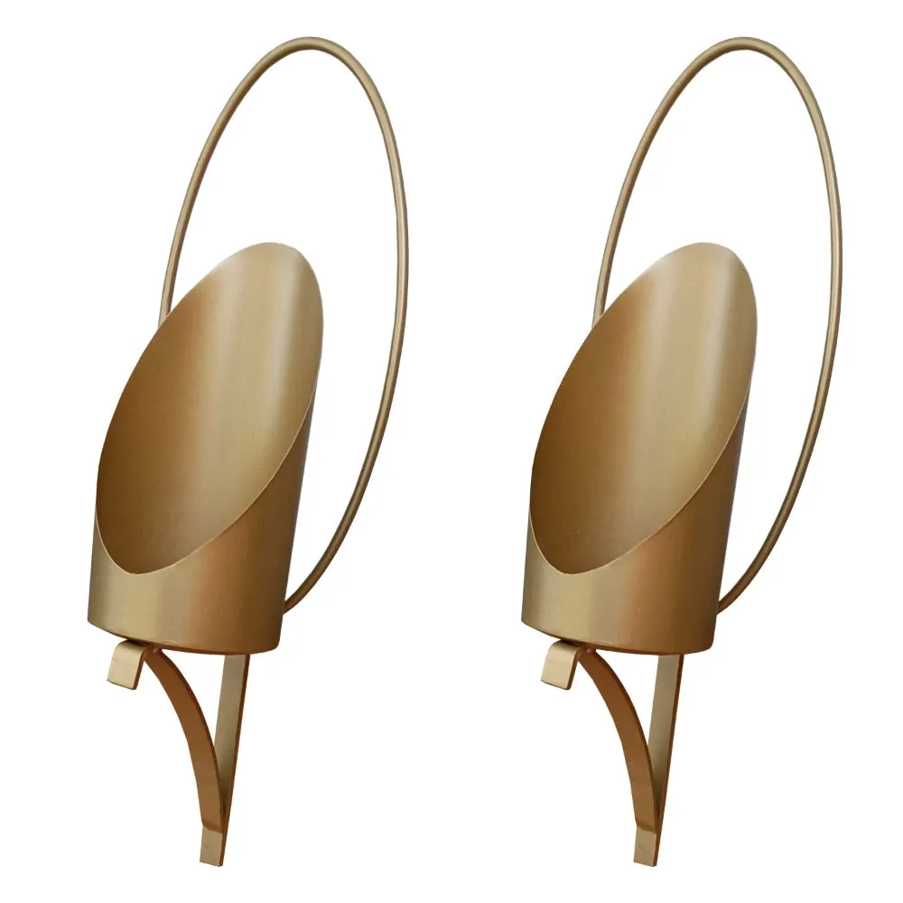 22 Inch Wall Sconce Candle Holder, Modern Tulip Shape, Set of 2, Matte Gold Frame By The Urban Port