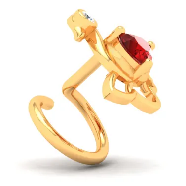 22KT Swan Shaped Stud Gold Nosepin With A Red And Yellow Stone From Online Exclusive Collection