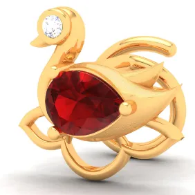 22KT Swan Shaped Stud Gold Nosepin With A Red And Yellow Stone From Online Exclusive Collection