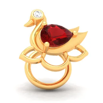 22KT Swan Shaped Stud Gold Nosepin With A Red And Yellow Stone From Online Exclusive Collection