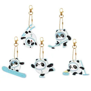 5pcs 5D Panda Diamond Painting Keychain Keyring DIY Mosaic Rhinestone Gift