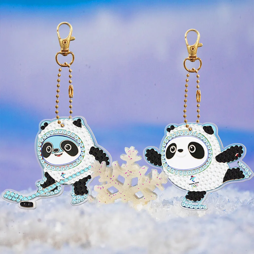 5pcs 5D Panda Diamond Painting Keychain Keyring DIY Mosaic Rhinestone Gift