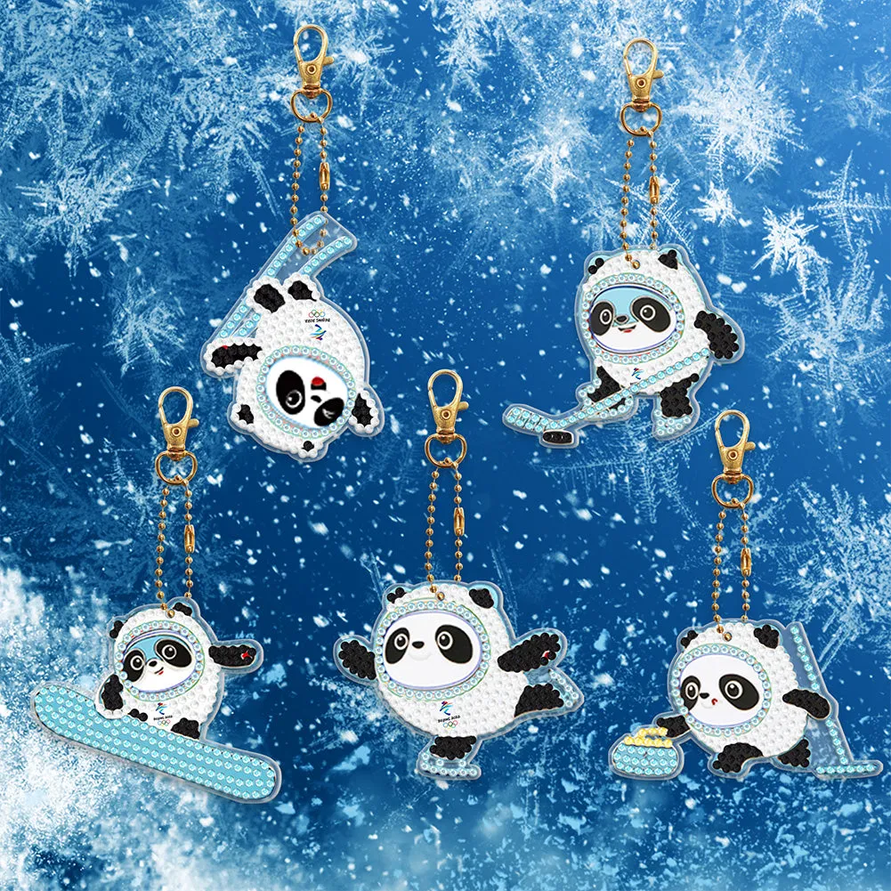 5pcs 5D Panda Diamond Painting Keychain Keyring DIY Mosaic Rhinestone Gift