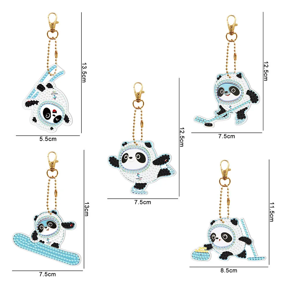 5pcs 5D Panda Diamond Painting Keychain Keyring DIY Mosaic Rhinestone Gift