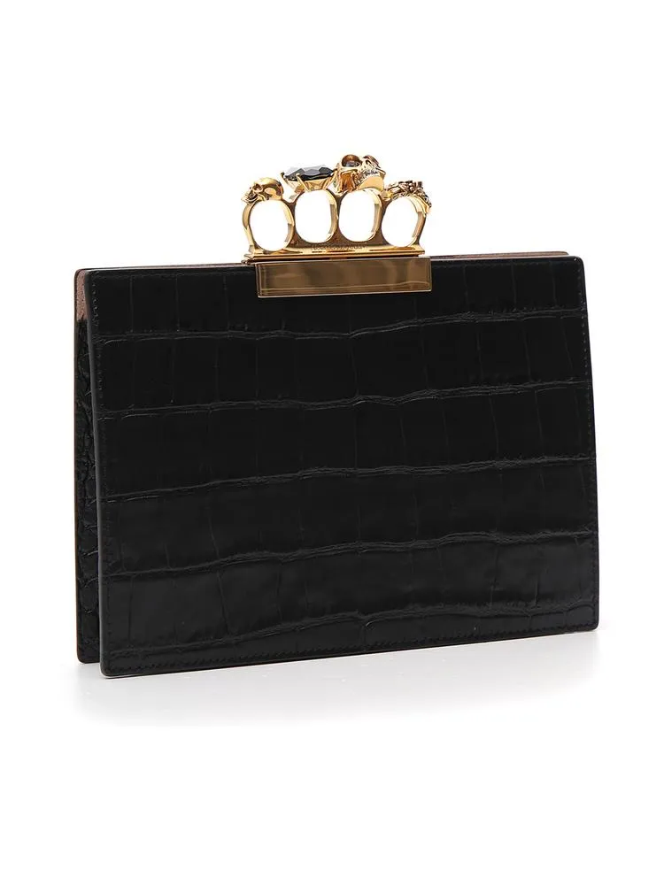 Alexander McQueen Four Rings Croc-Effect Clutch Bag