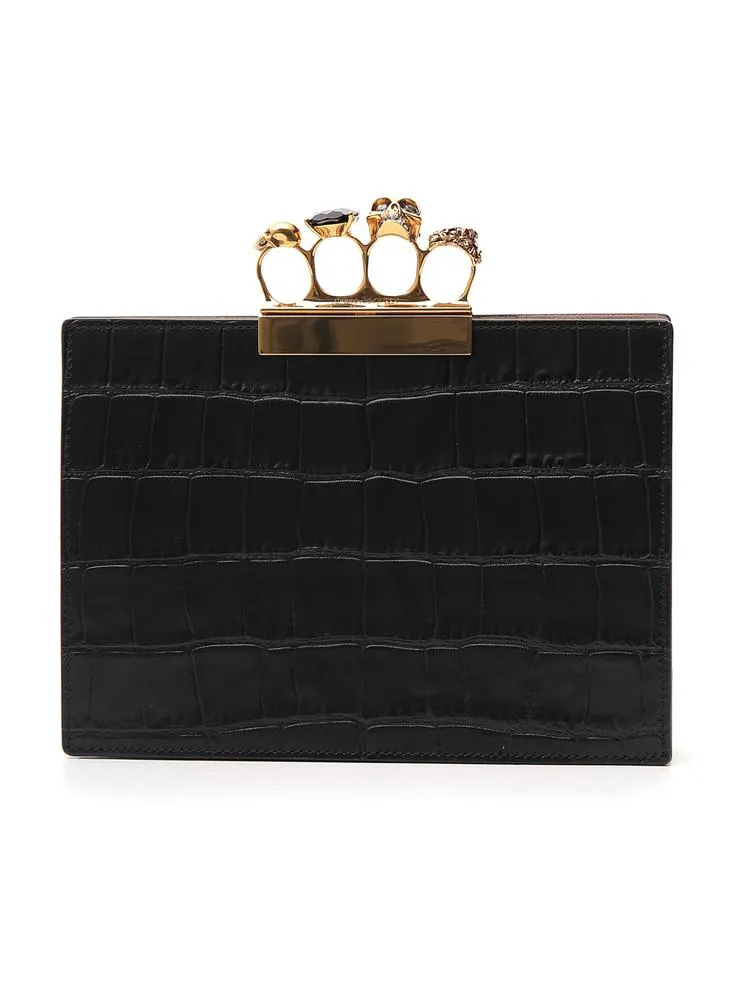 Alexander McQueen Four Rings Croc-Effect Clutch Bag