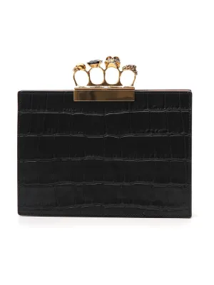 Alexander McQueen Four Rings Croc-Effect Clutch Bag