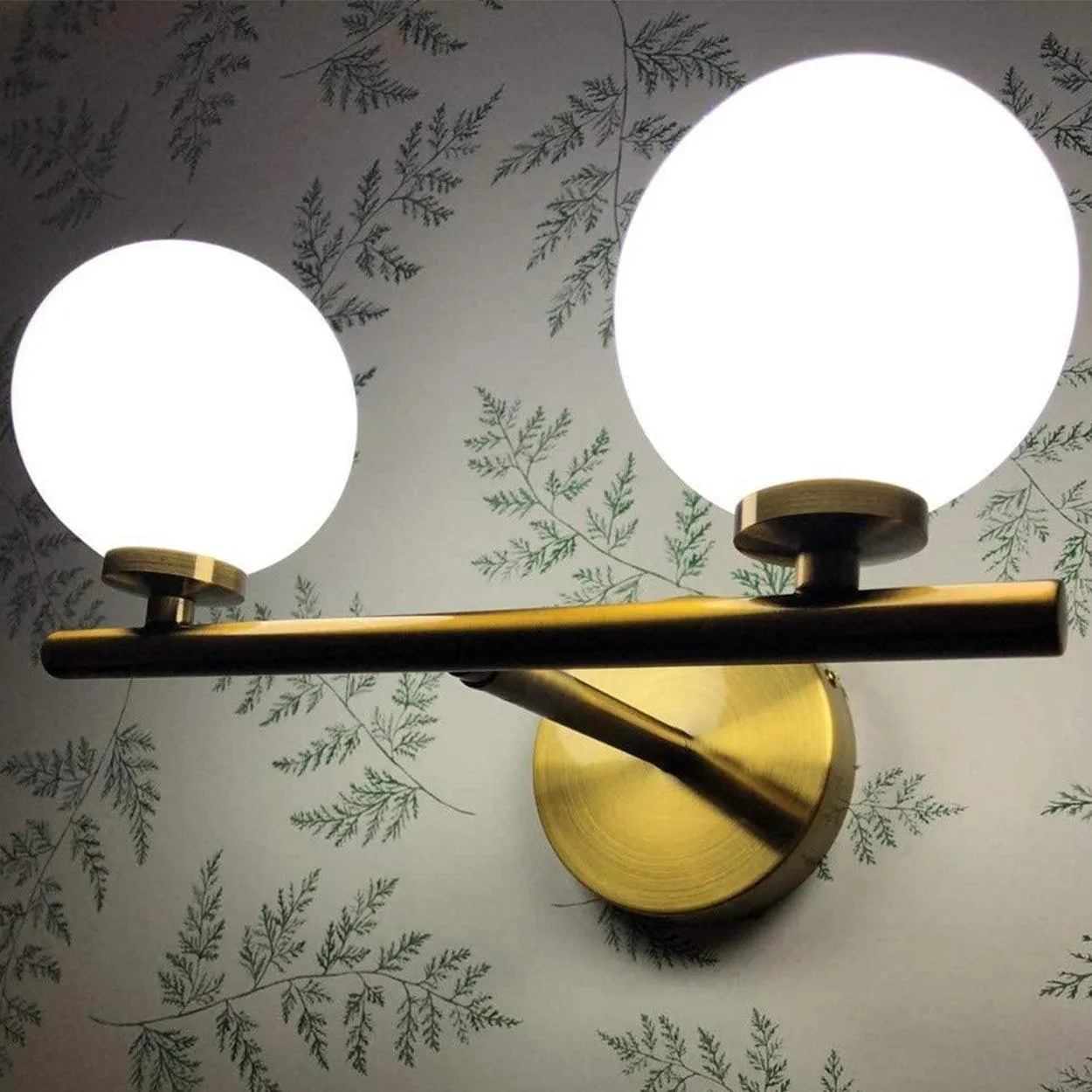 ANKUR DALTON CONTEMPORARY TWIN GLOBE LIGHT MILKY WHITE GLOBE GLASS SHADE WALL LIGHT VANITY LIGHT IN GOLD