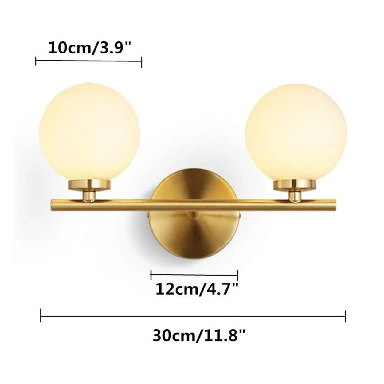 ANKUR DALTON CONTEMPORARY TWIN GLOBE LIGHT MILKY WHITE GLOBE GLASS SHADE WALL LIGHT VANITY LIGHT IN GOLD