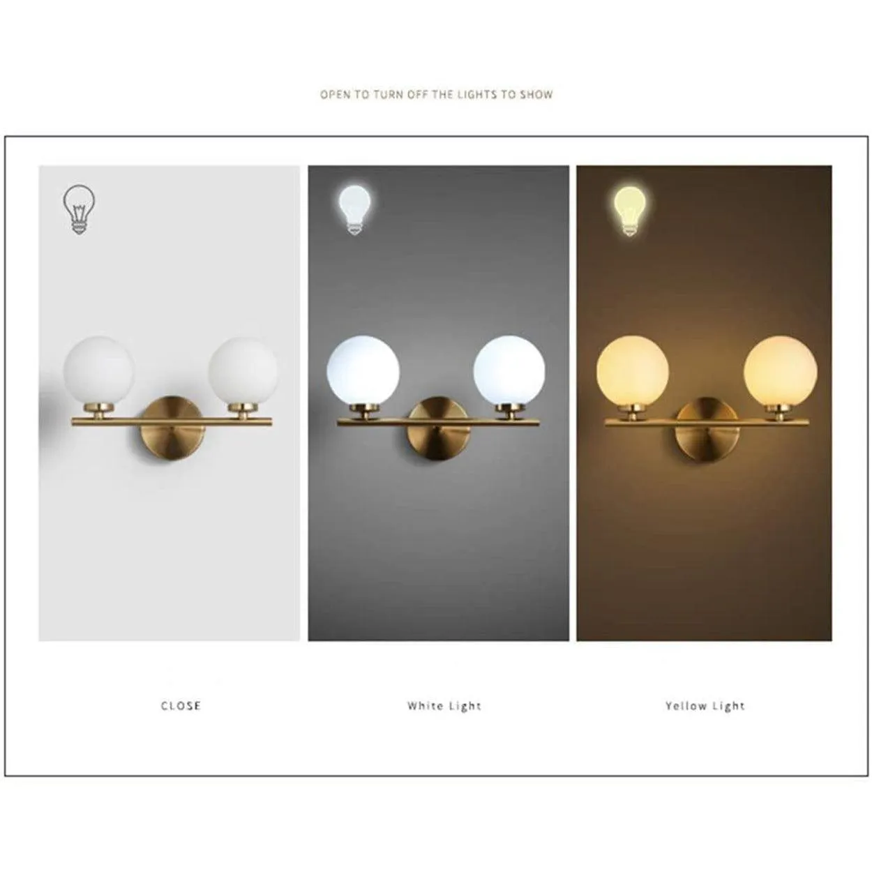 ANKUR DALTON CONTEMPORARY TWIN GLOBE LIGHT MILKY WHITE GLOBE GLASS SHADE WALL LIGHT VANITY LIGHT IN GOLD