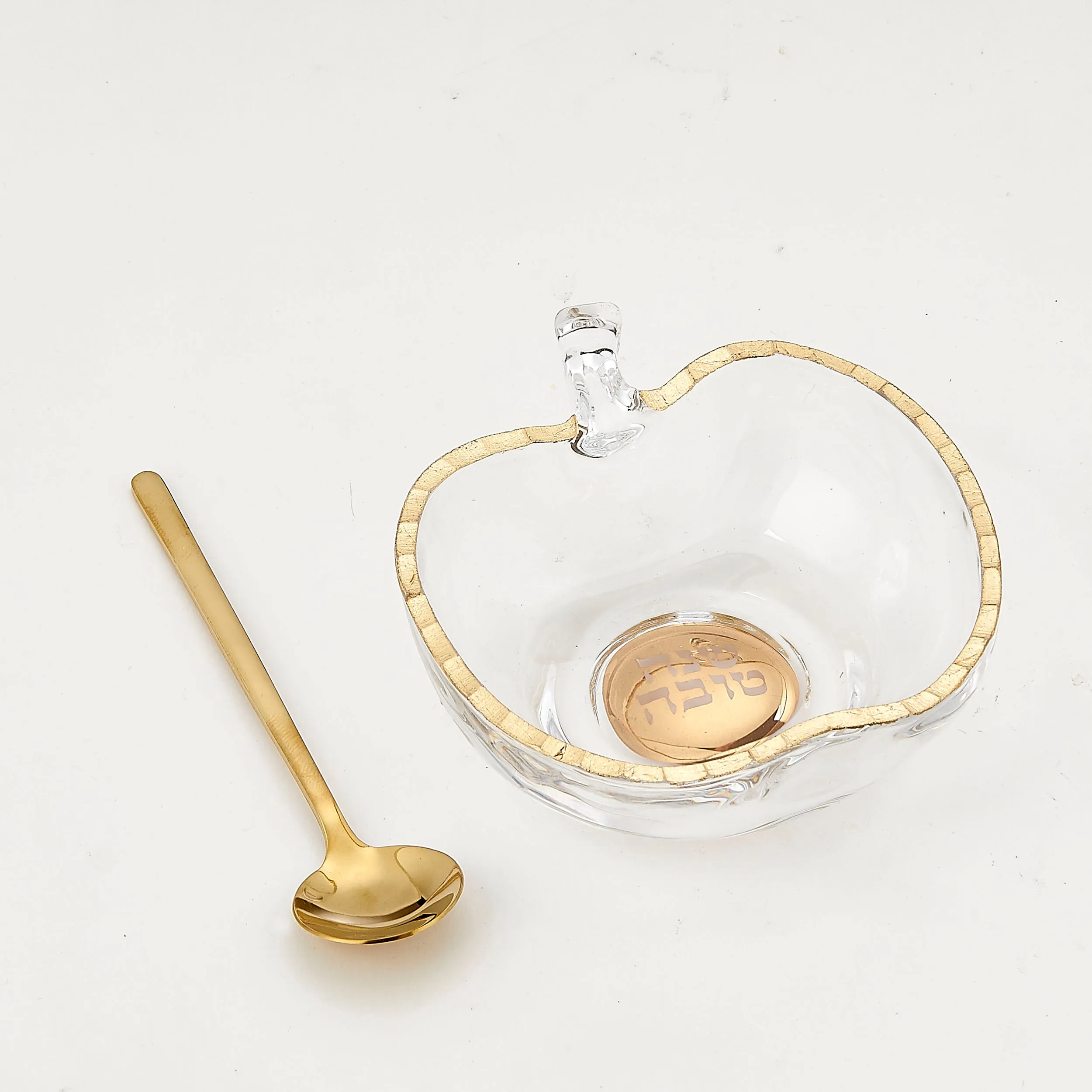 Apple Shaped Glass Honey Dish With Spoon