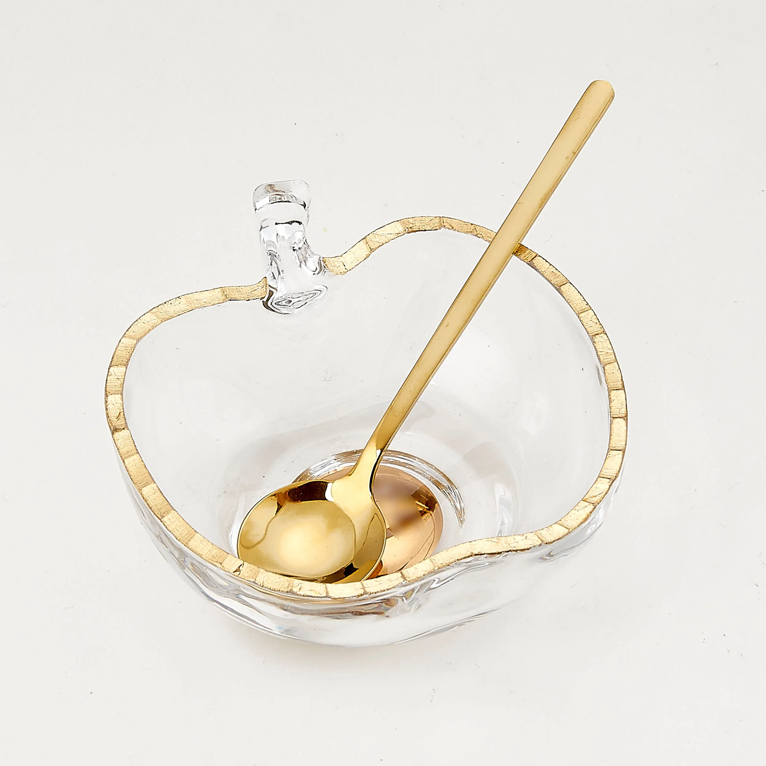 Apple Shaped Glass Honey Dish With Spoon