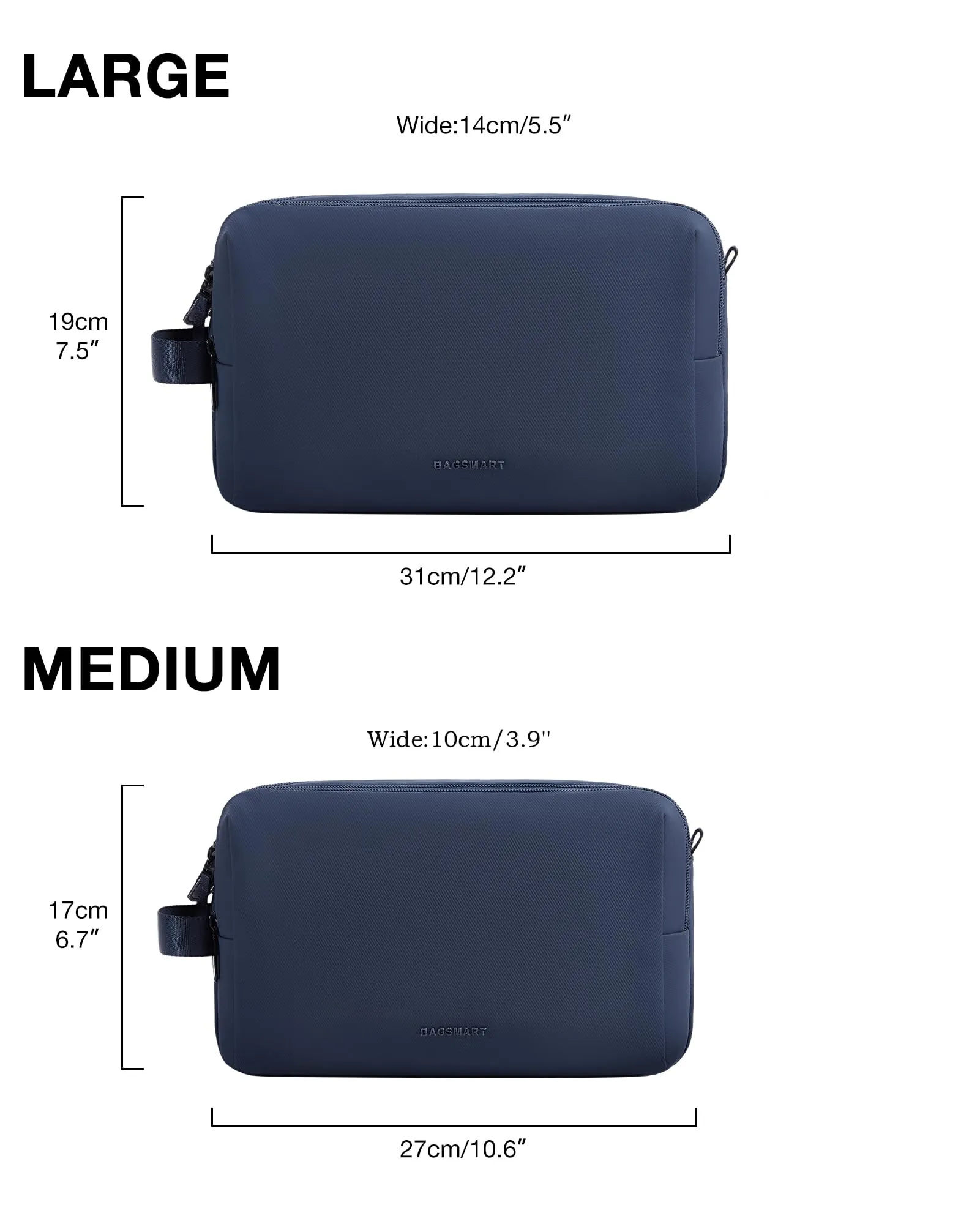 BAGSMART Toiletry Bag for Men, Travel Toiletry Organizer Dopp Kit Water-resistant Shaving Bag for Toiletries Accessories, Door Room Essentials,Navy Blue-large