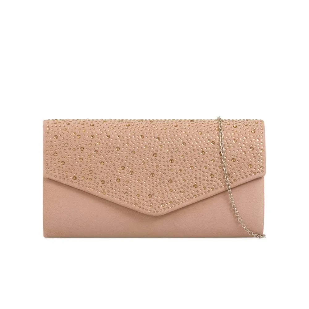 BEAU Satin Envelope Clutch With Diamante Embellishment