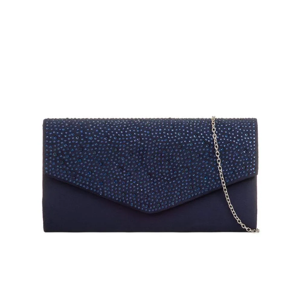 BEAU Satin Envelope Clutch With Diamante Embellishment