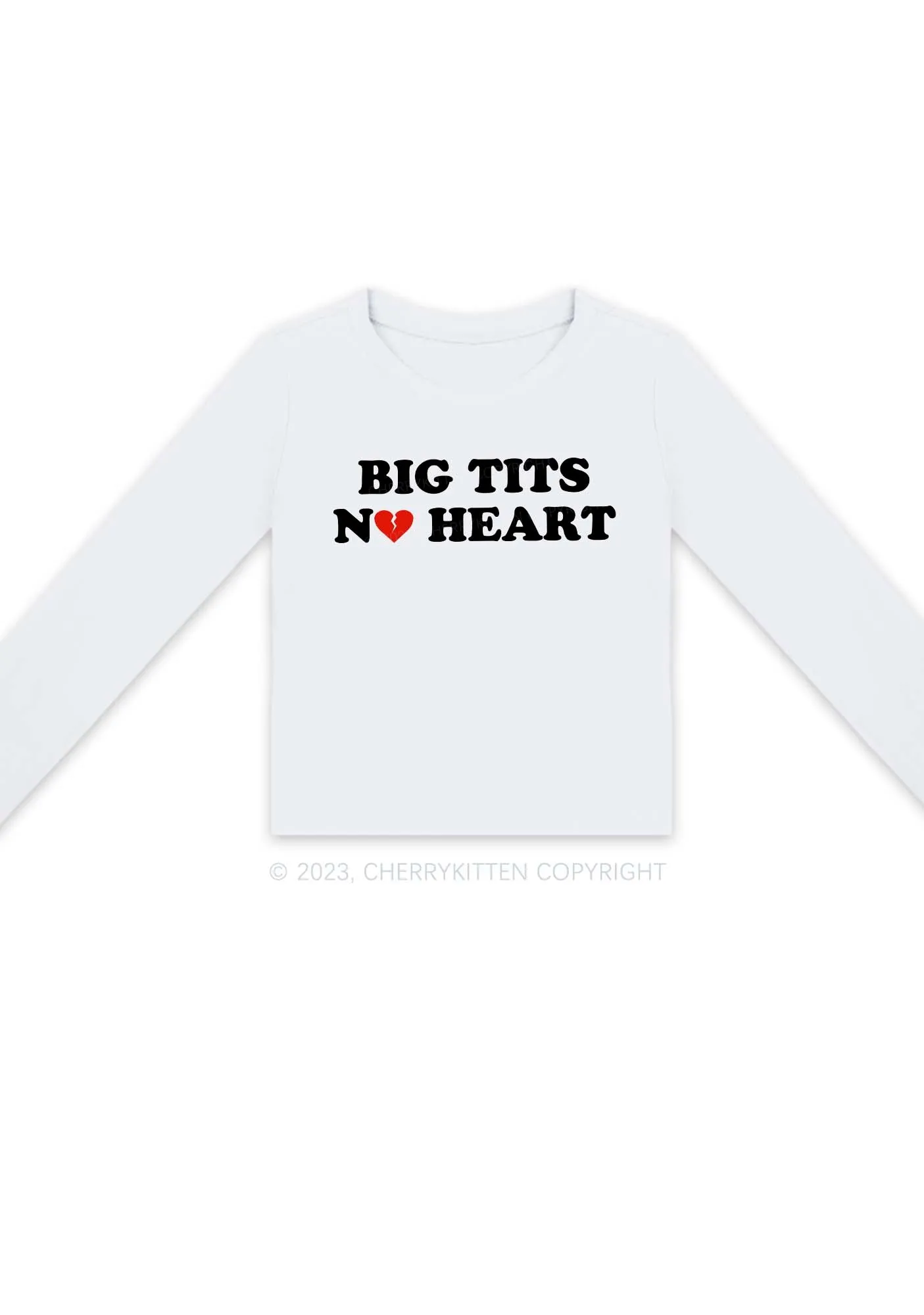 Big Txts No Heart Y2K Long Sleeve Crop Top Cherrykitten