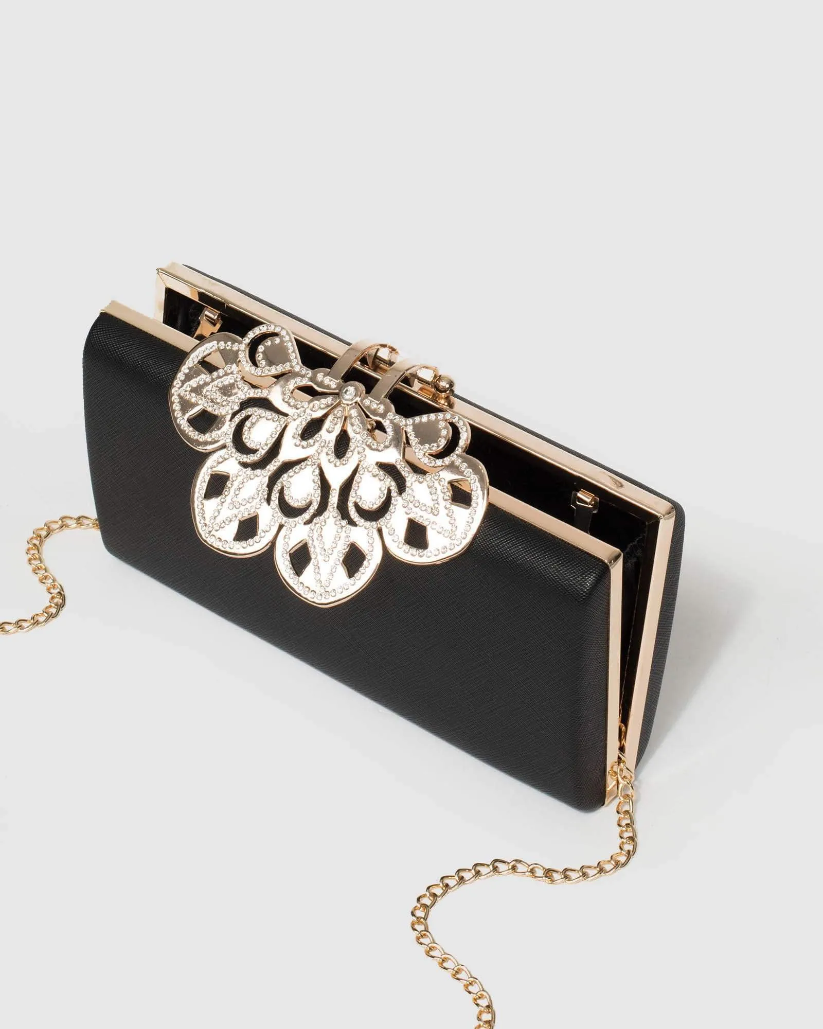 Black Quinn Clip Evening Clutch Bag