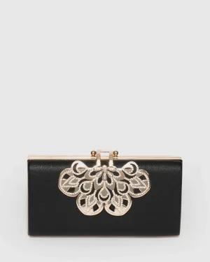 Black Quinn Clip Evening Clutch Bag