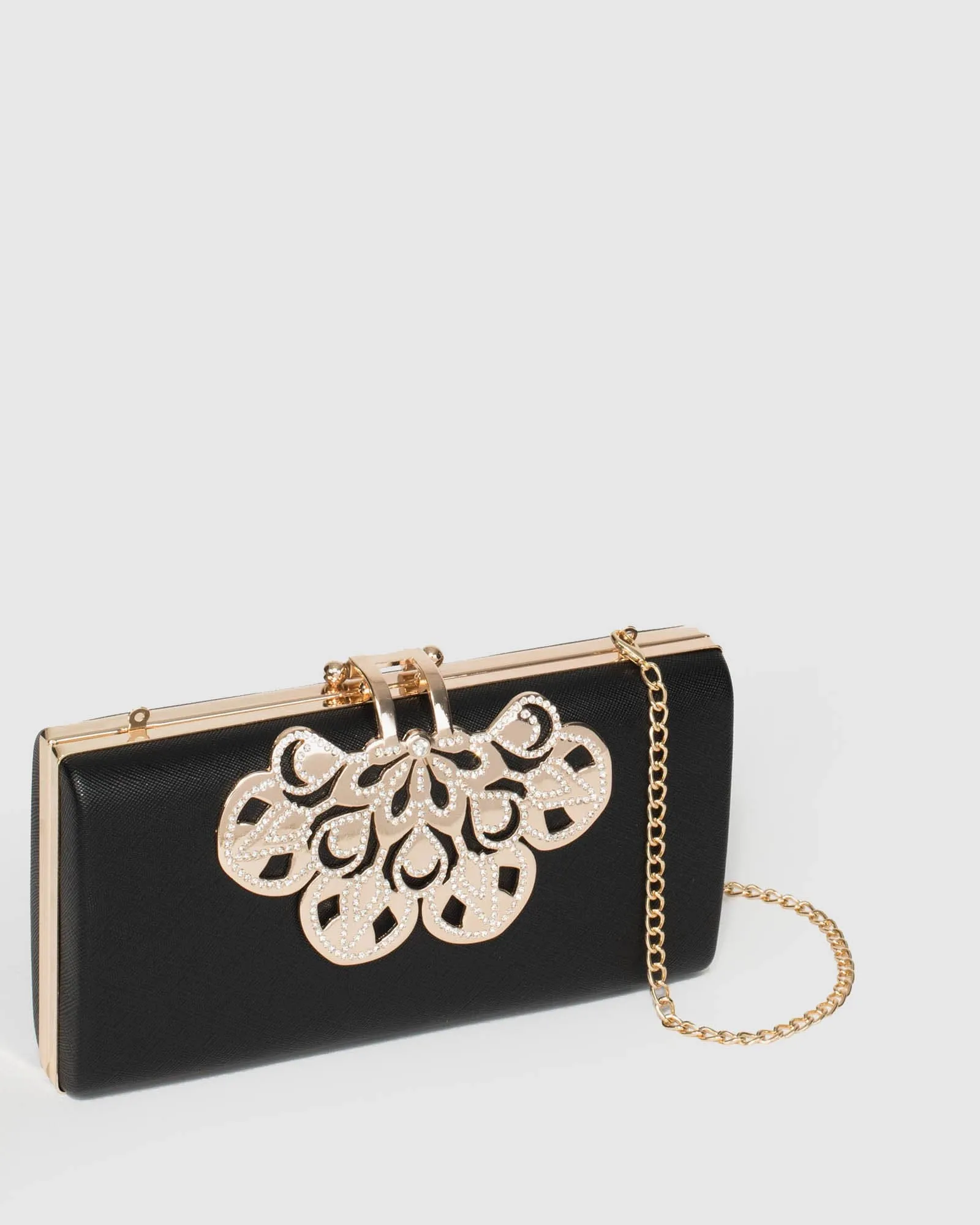 Black Quinn Clip Evening Clutch Bag