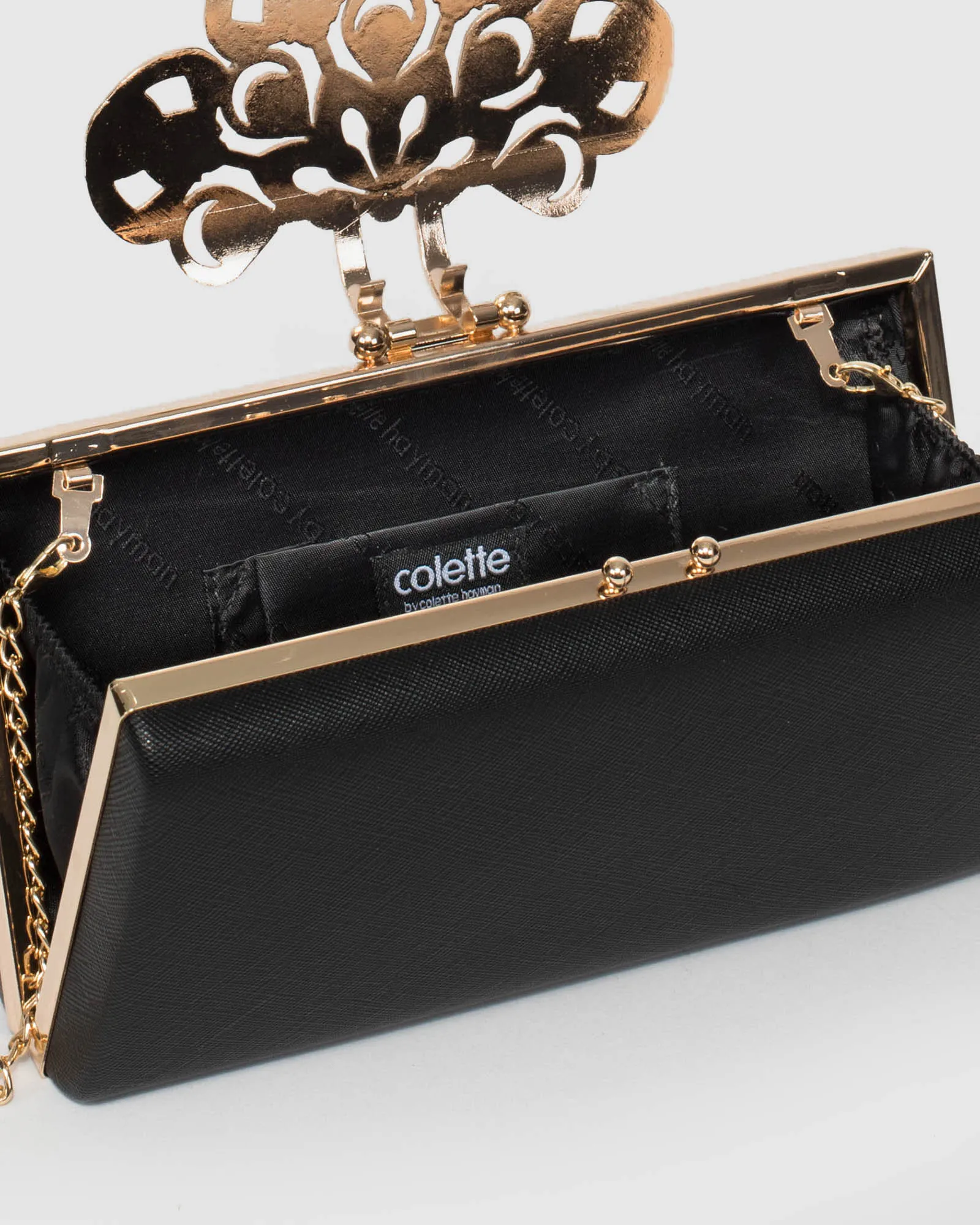 Black Quinn Clip Evening Clutch Bag