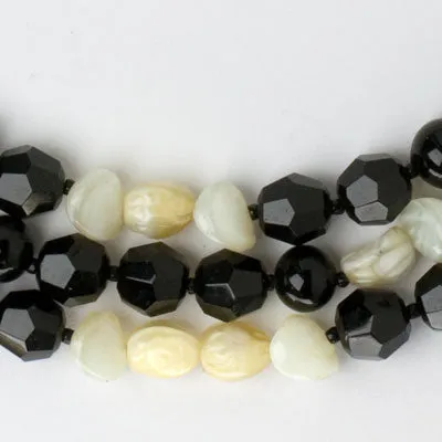 Black, White & Cream Bead Necklace by Hattie Carnegie